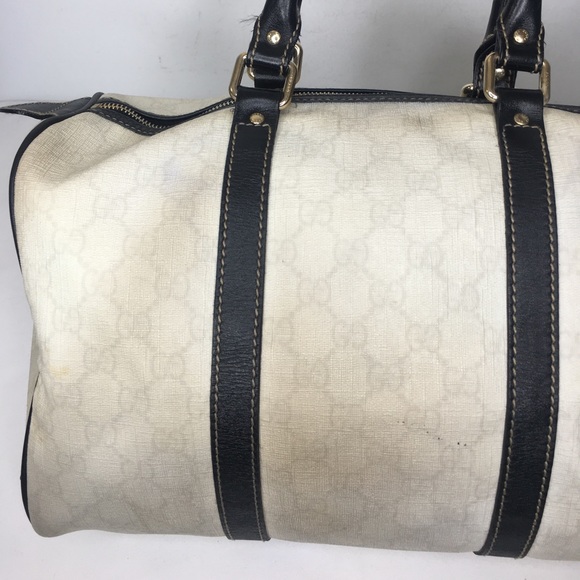 Authentic Gucci white Boston satchel bag coated canvas - Picture 5 of 16